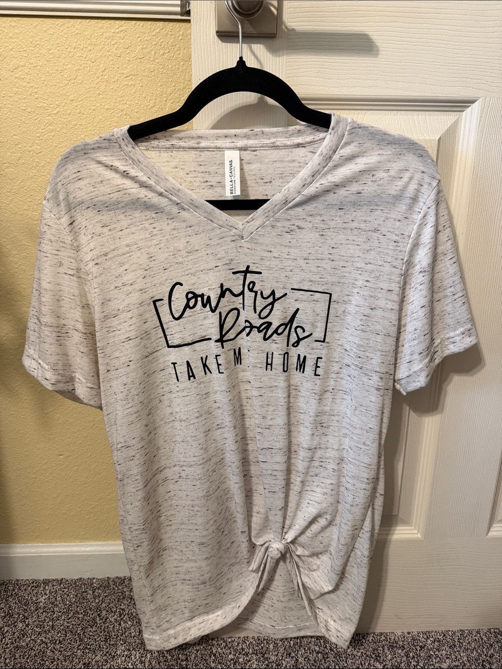 Bella Canvas White Heather 'Country Roads Take Me Home' V-Neck Tee